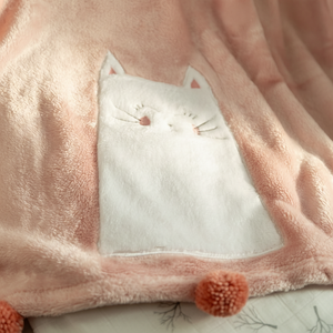 Cartoon <b>Plush</b> Baby Blanket with Embroidey Pompom Kids Gift Baby Children <b>Cat</b> Design - Product Image 1