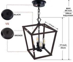 Luce a sospensione in metallo nero classica tradizionale lampada a lanterna a 4 bulbi lampadario illuminazione a sospensione soggiorno lig