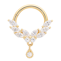 Histoires de piercing Bague segment articulée en or massif 14 carats à la mode avec pierres CZ et opale Bijoux de piercing corporel