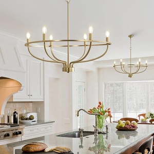 Mamikulu Modern Minimalist Gold Candle Chandeliers, Dining Room Lighting Hanging Metal Hanging Lamp -6 <strong>Lights</strong> - Product Image 1