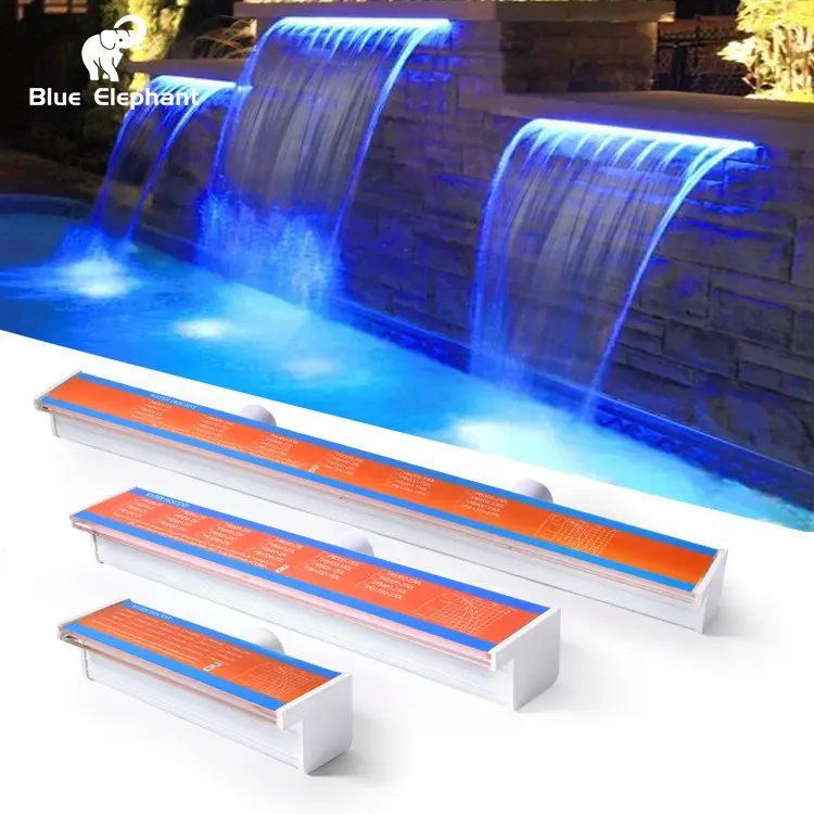 Fuente decorativa para piscina al aire libre, cascada, efecto de iluminación descendente de agua, para piscinas