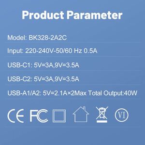 Adaptateur de charge rapide magnétique 4-en-1 QC3.0, 1 port USB + 1 port Type-C, ignifuge, 0,5 A, charge simultanée de 2 téléphones portables, écouteurs - Product Image 4
