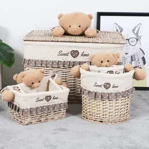 Top减价泰迪熊洗衣柳条儿童玩具篮子布