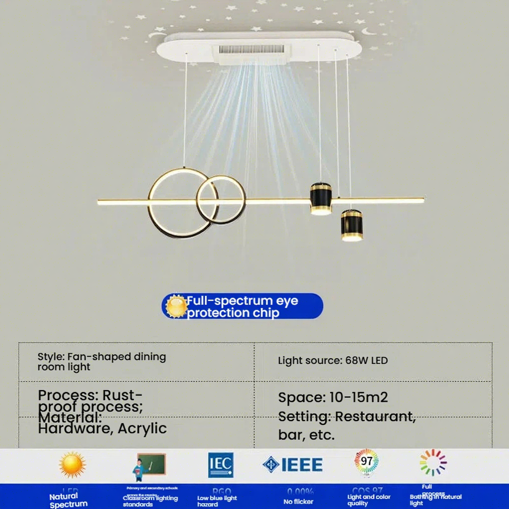 Ceiling Fan with Chandelier-Style LED Light Acrylic Construction AC Motor Remote Control 6-Speed Modern Elegance for Home Office