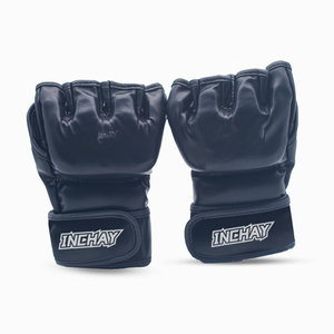 قفازات ملاكمة مواي تاي وفنون القتال المختلطة مصنوعة من الجلد الصناعي سعة 12 أونصة مع شعار مخصص، مقاومة للماء، إغلاق بخطاف وحلقة، تصميم نصف إصبع - Product Image 3