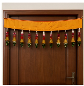 Traditional Indian Toran <b>Door</b> Hanging with <b>Beaded</b> Tassels and Bell Decor for Diwali Entryway Home Decor - Product Image 3