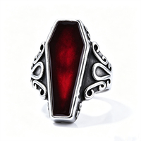Bague Cercueil Vintage Portrait de Vampire en Acier Inoxydable pour Hommes - Bijoux Gothiques