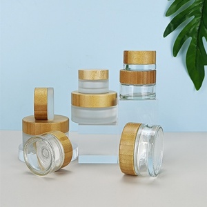 High Quality 100g 50g 30g Skincare <b>Empty</b> Body Cream <b>Jar</b> Cosmetic 3.5oz Glass <b>Jar</b> with Bamboo Lid - Product Image 3