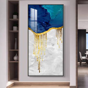 Hotel porche decoración verde azulado oro turquesa lujo pared arte cristal porcelana pintura moderna grande pared arte abstracto pintura - Product Image 5