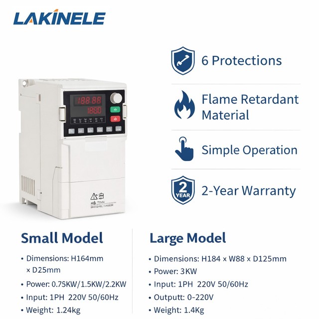LAKINELE VFD 0.75KW1HP 220V Single Phase Variable Frequency Drive Inverter for Motor Speed Control