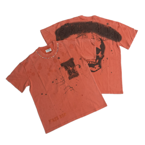 Orange Printed 100% Cotton <b>T</b>-<b>shirt</b> Short Sleeve O-Neck Regular Fit Streetwear Tee With Patch <b>Pocket</b> - Product Image 1