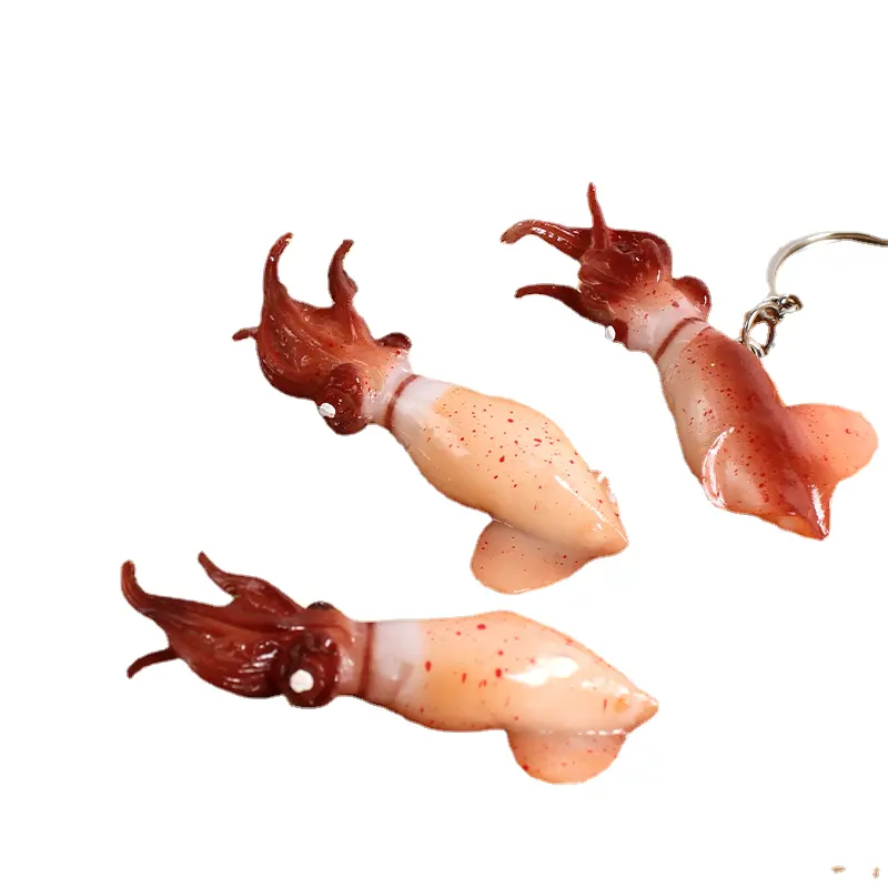 HY 왕둔 시뮬레이션 미니 오징어 키체인 펜던트 소형 해산물 식품 모형 가게 오픈 기념품 선물 미니어처