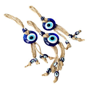 トルコ手織り麻ロープ水滴スタイル青いガラス目ペンダント悪眼チャームアールデコデザイン吊り装飾 - Product Image 1