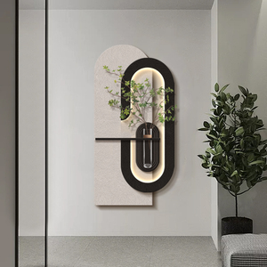 Decorazione per Ingresso e Soggiorno, Arte Murale 3D in Arenaria, <span class=keywords><strong>Grande</strong></span> Opera d'Arte con Piante Verdi Simulate, Dipinto Moderno con Illuminazione LED - Product Image 2