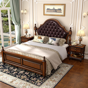 <span class=keywords><strong>Lit</strong></span> <span class=keywords><strong>double</strong></span> en bois massif de style américain avec tête de <span class=keywords><strong>lit</strong></span> capitonnée, ensemble de meubles confortables pour la chambre à coucher, décoration pour la maison, le salon et la chambre. - Product Image 1