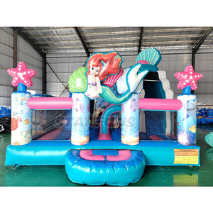 Château gonflable sauteur avec toboggan, thème dessin animé, pour enfants, thème sirène, aire de jeux gonflable ludique - Product Image 1