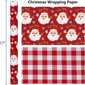 Papier d'emballage de Noël rouge réversible avec motif de grille du Père Noël, 17 pouces x 32,8 pieds, papier d'emballage pour cadeaux et artisanat - Product Image 4