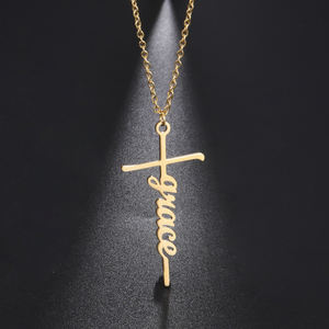 Colgante de Cruz con nombre personalizado, collar Unisex de acero inoxidable de Color dorado, regalo de aniversario, joyería personalizada - Product Image 2