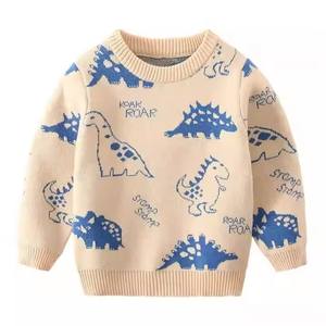 2025 automne hiver Collection usine en gros mignon dinosaure hauts en tricot pour garçons o-cou chandails boutons pour enfants 2-7 ans - Product Image 6