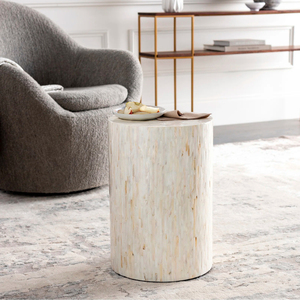 ISO9001 Factory Wholesale Modern Drum <b>End</b> <b>Table</b> with Stone Veneer, 19" Round Side for Small Spaces - Product Image 2
