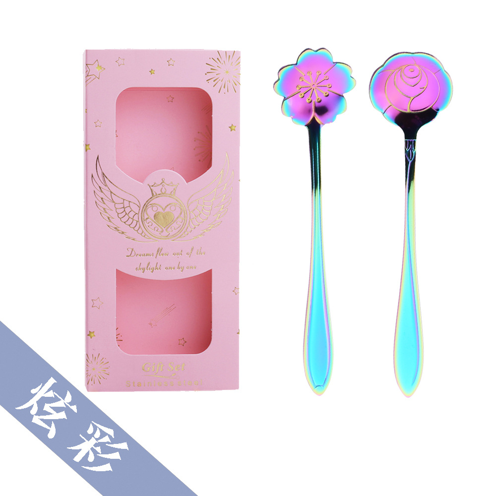 Cuchara flor Arco Iris-Caja rosa