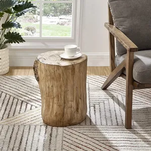 Sgabello ceppo in legno massello tavolo accento 14.575 "W X13" Dx16.94 "H Set naturale tavolino da caffè