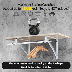 Supporti per Mensole da Parete in Acciaio al Carbonio Resistente con Rivestimento in Polvere, Capacità 250 lbs, Viti Incluse - Product Image 6