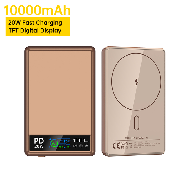 Custom Logo Aluminum Alloy Power Bank Magnetic Type-C Wireless Charging Fast Charging 10000mAh for OEM ODM TFT Smart Display