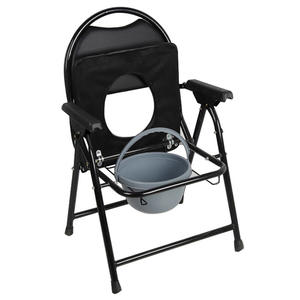 เก้าอี้นั่งชักโครกแบบพับได้สีดำพร้อมกระโถนแบบพกพาอเนกประสงค์สำหรับหญิงตั้งครรภ์และผู้สูงอายุโครงสร้างสแตนเลส - Product Image 5
