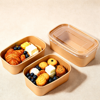 Boîte à emporter rectangulaire longue en papier multi-compartiments avec couvercle pour aliments variés