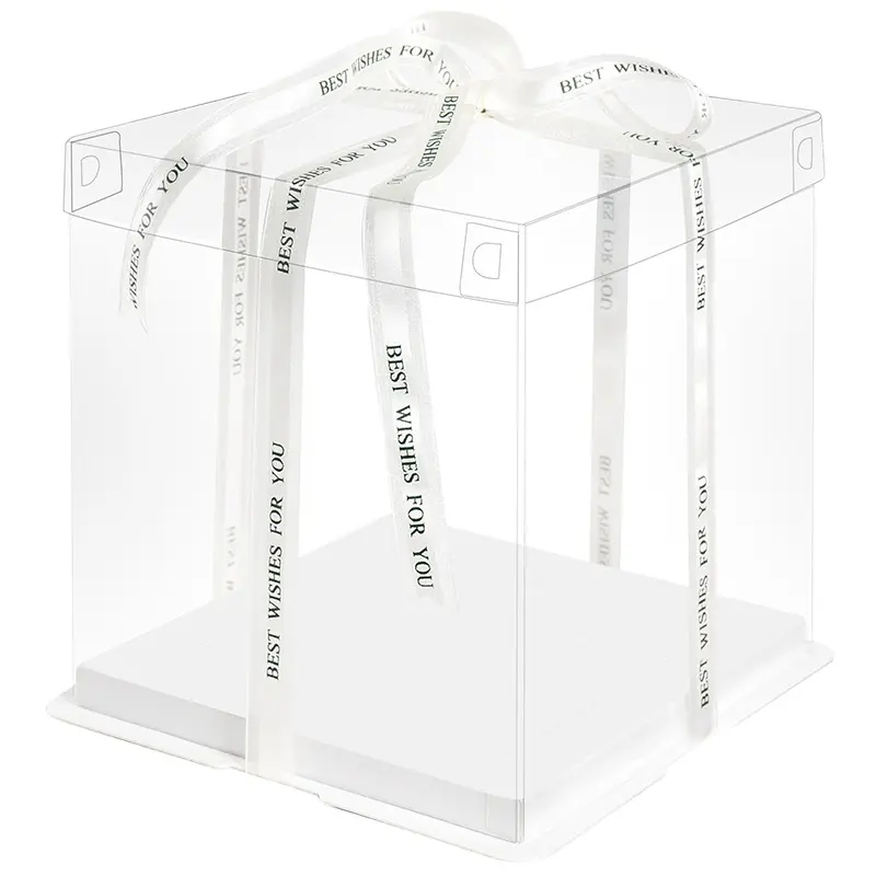 Kotak Kue Persegi Bening Putih Mewah Kustom Kotak Hadiah Pesta Ulang Tahun Pernikahan PVC Hewan Peliharaan