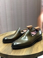 Mocassin Olive Plat À Bout Rond ML18 Cie pour Homme, Chaussures Bateau À Enfiler, Peintes à la Main, Semelle Extérieure en Cuir de Haute Qualité, Chaussures Sur Mesure d'Automne