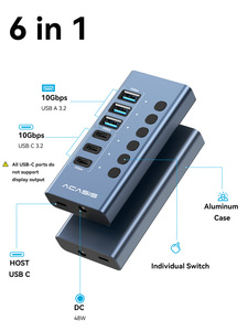 อะแดปเตอร์ Acasis 6 พอร์ต 10Gbps USB 3.2 Hub แบบมีไฟในตัว, 3 พอร์ต USB-A และ 3 พอร์ต USB-C - Product Image 2