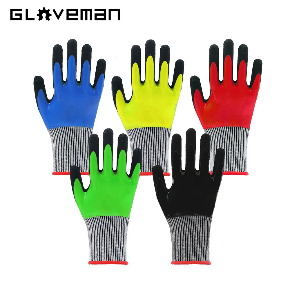 GLOVEMAN custom אנטי להחליק בנייה תעשייתית שדה נפט שמן ריגר בטיחות עבודה קצף Nitrile מצופה כפול טבל כפפות