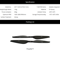 Hélice de drone multicoptère T-MOTOR G36*11.5 de grande taille, 36 pouces, capacité de levage lourde de 45 kg, en fibre de carbone