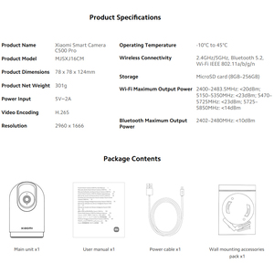 Version mondiale originale. Caméra intelligente <span class=keywords><strong>Xiaomi</strong></span> C500 <span class=keywords><strong>Pro</strong></span> 5MP avec puce de sécurité MJA1, HDR, détection d'animaux, fonctionnalités IA, zoom panoramique/inclinaison pour la surveillance - Product Image 3