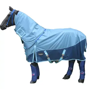 Customize Equestrian Supplier Blue Color Waterproof Winter Turnout Essential Polyester Detachable Race Use Horse Rug