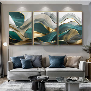 Design d'intérieur <span class=keywords><strong>Ruban</strong></span> coulant Photos Teal Gold Grandes peintures murales de luxe Impression d'art sur toile - Product Image 6