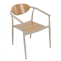 Chaise de salle à manger d'extérieur avec cadre en aluminium thermolaqué, dossier en bois plastique et assise à lattes, fauteuil de patio pour jardin et restaurant