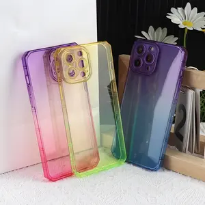 custom tpu two-color gradient rainbow color transparent thin shockproof phone case for iphone 11 12 13 14 pro max