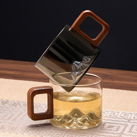 Tasse à thé moderne réutilisable et écologique en verre borosilicate de haute qualité avec poignée en bois, petite capacité 90 ml, pour le bureau et la maison
