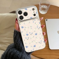 Coque de téléphone portable en cuir à fleurs bleues et blanches, coque arrière blanche Corning pour iPhone 16 12 15 18 17 Air Pro Max