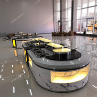 Comptoir de buffet moderne incurvé avec LED et surface solide en Korian pour les écoles, les restaurants et les hôtels