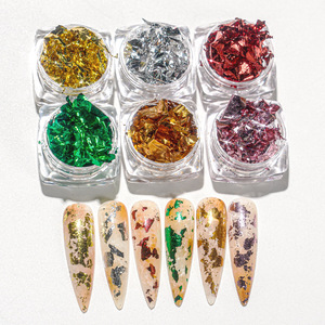 En gros, Feuilles métalliques dorées en résine pour bijoux, peinture d'ongles et artisanat, et ensemble de paillettes dorées, argentées et rose pour ongles - Product Image 2