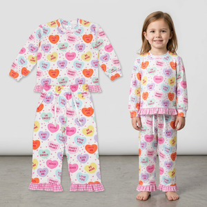 Ensemble de vêtements pour la Saint-Valentin pour enfants, bébés filles, enfants, chemise à manches longues à motifs de cœurs, ensemble pantalon - Product Image 1
