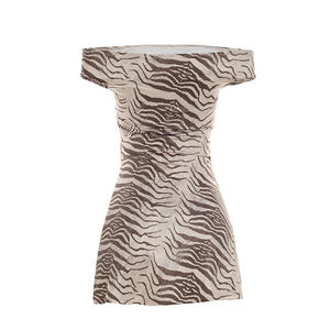 Viviblook C26DS076 Vestido de Mujer para Verano, Nuevo Modelo con Cuello Descubierto, Estampado de Cebra, Mini Vestido de Fiesta para Damas - Product Image 6