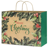 Wholesale Eco-Friendly Twisted Handles Low MOQ Custom Logo Ready Ship Xmas Packaging Extra Large Paperboard Kraft Christmas Gift