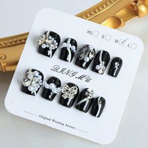 Uñas acrílicas de lujo al por mayor, uñas postizas hechas a mano, cobertura completa 3D, cortas, con diseño de ataúd, mariposa, estrella, puntas francesas, alta calidad - Product Image 4