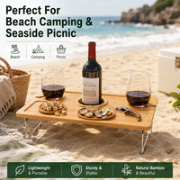 Table pliante de camping personnalisée, table d'extérieur en bambou écologique, table de repas portable d'extérieur avec porte-gobelets pour les plages
