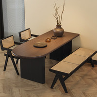 Ensemble table et chaises de salle à manger en bois de pin rétro français avec design semi-circulaire amovible, meubles de salle à manger